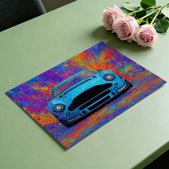 Pop Art Sports Car Splatter Mural Wallpaper | High-Saturation Chaos, Blue and Magenta, Abstract Vehicle Portrait