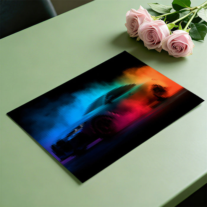 Pixelated Neon Smoke Car Mural Wallpaper | Digital Aura, Futuristic Speed, Dark Cyberpunk Aesthetic