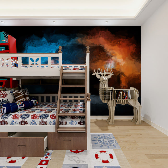 Abstract Headlight Clash Mural Wallpaper | Expressionist Oil Paint, Blue and Orange Contrast, Speed Focus