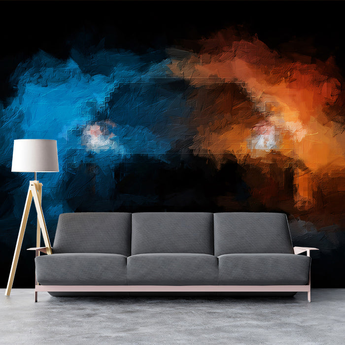 Abstract Headlight Clash Mural Wallpaper | Expressionist Oil Paint, Blue and Orange Contrast, Speed Focus