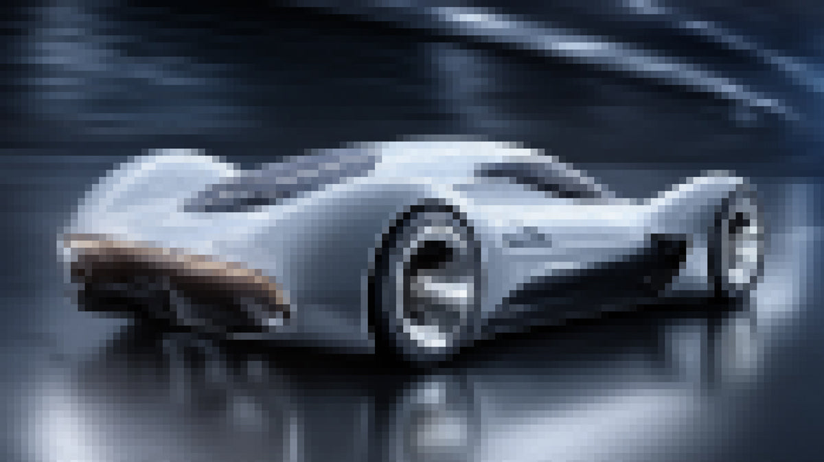 Pixelated Futuristic Car Mural Wallpaper | Low-Res Digital Art, Smooth Curves, Abstract Speed