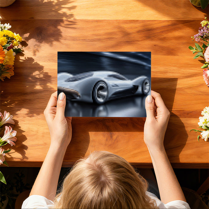 Pixelated Futuristic Car Mural Wallpaper | Low-Res Digital Art, Smooth Curves, Abstract Speed