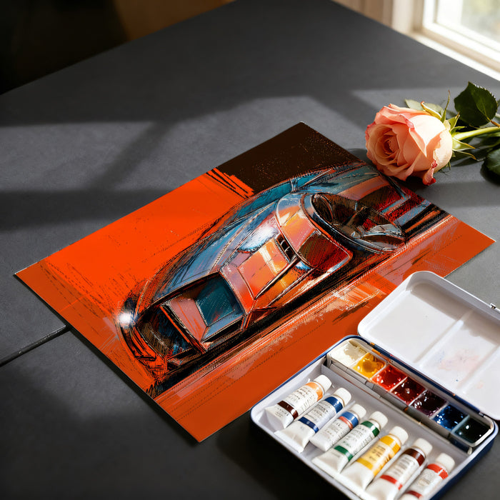 Concept Car Sketch Mural Wallpaper | High-Contrast Line Art, Red and Black, Dynamic Industrial Design