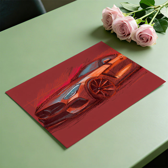 Red Sports Car Concept Sketch Mural Wallpaper | High Contrast, Dynamic Lines, Monochrome Red Aesthetic