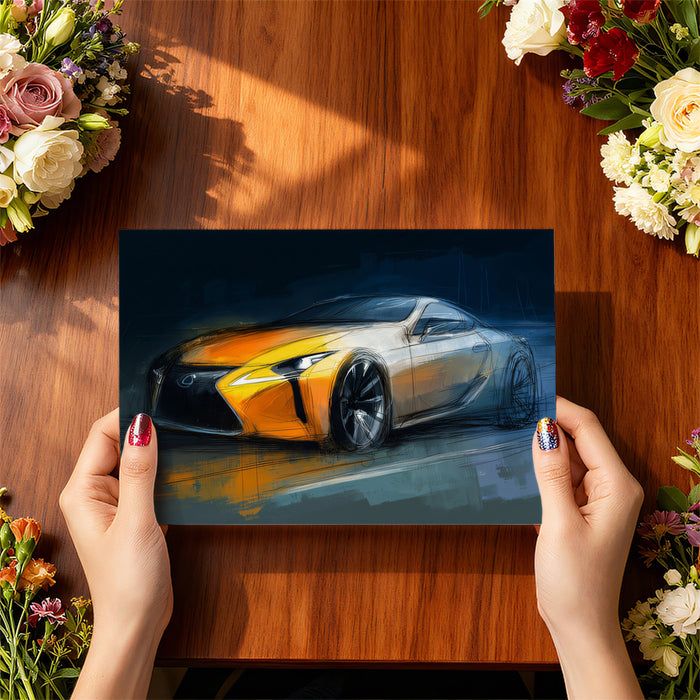 Orange Sportscar Concept Sketch Mural Wallpaper | Dynamic Brushwork, Yellow and Blue Contrast, Speed Focus
