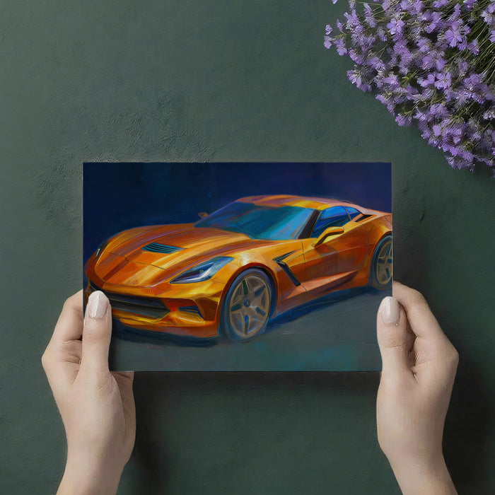 Orange Sports Car Impressionist Mural Wallpaper | Vibrant Expressionism, High Texture, Cool Shadow Contrast