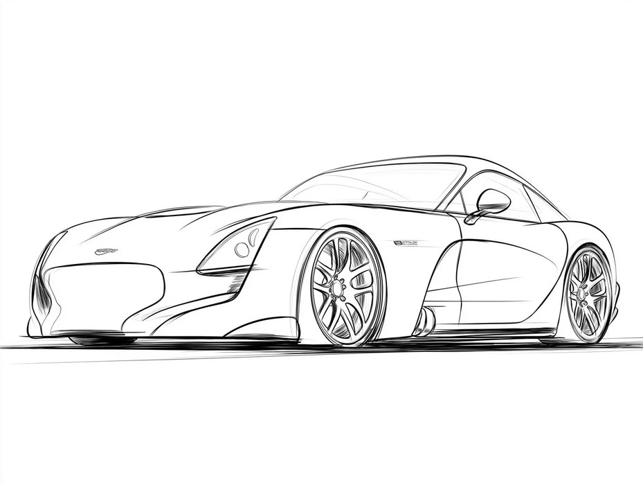 Modern Sports Coupe Line Art Mural Wallpaper | Minimalist Sketch, Clean White Background, Dynamic Profile