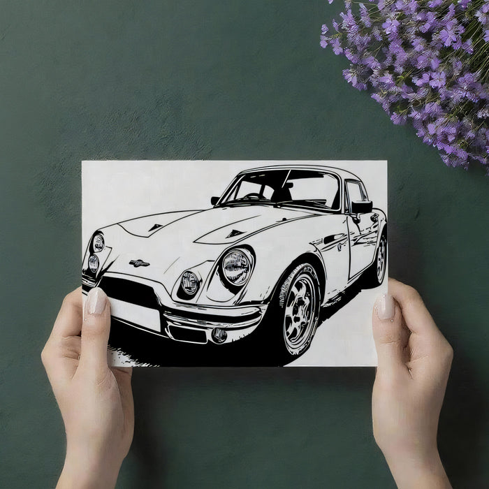 Classic Sports Car Ink Sketch Mural Wallpaper | High Contrast, Black and White, Retro Automotive Art