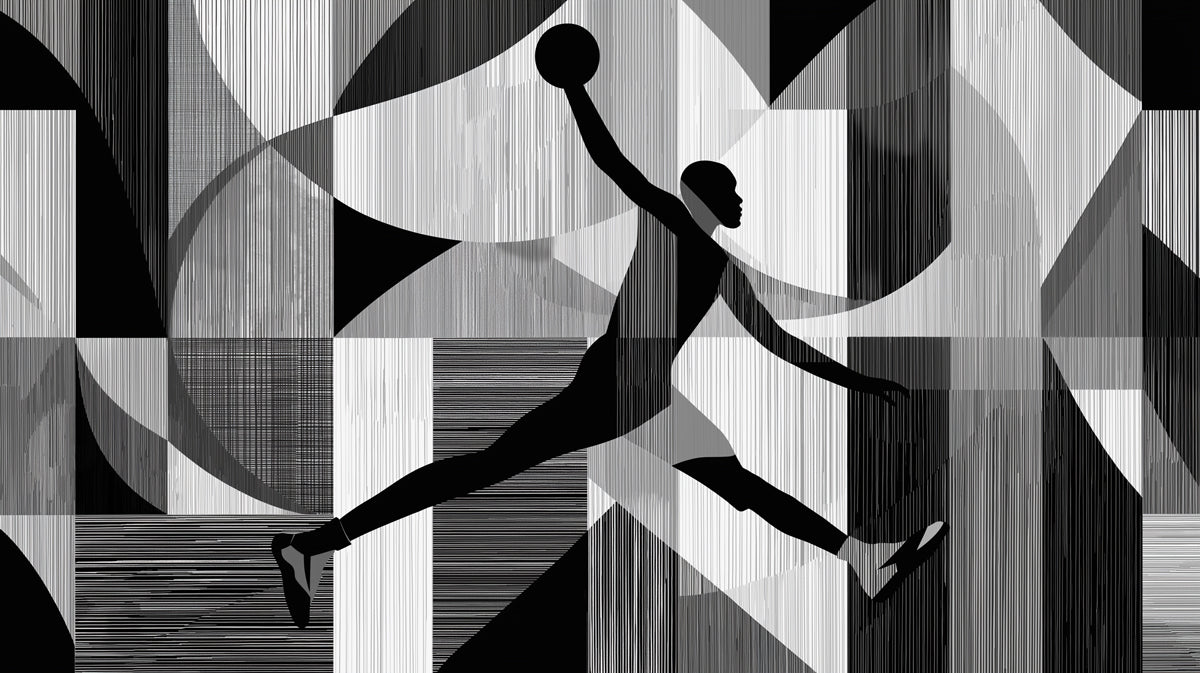 Abstract Basketball Geometric Mural Wallpaper | Black and White Contrast, Dynamic Silhouette, Pop Art Motif