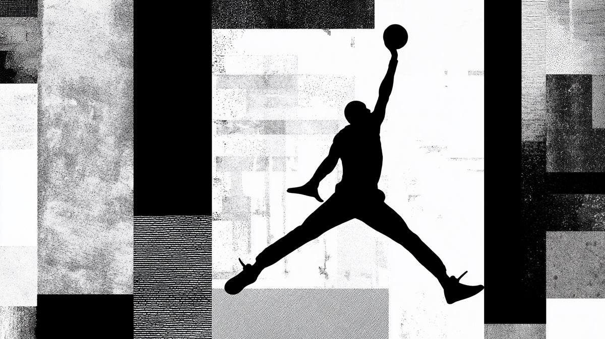 Basketball Jump Blackout Mural Wallpaper | Abstract Grunge Blocks, High Contrast, Dynamic Silhouette