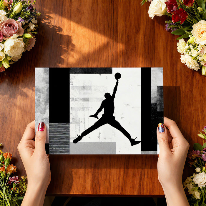 Basketball Jump Blackout Mural Wallpaper | Abstract Grunge Blocks, High Contrast, Dynamic Silhouette