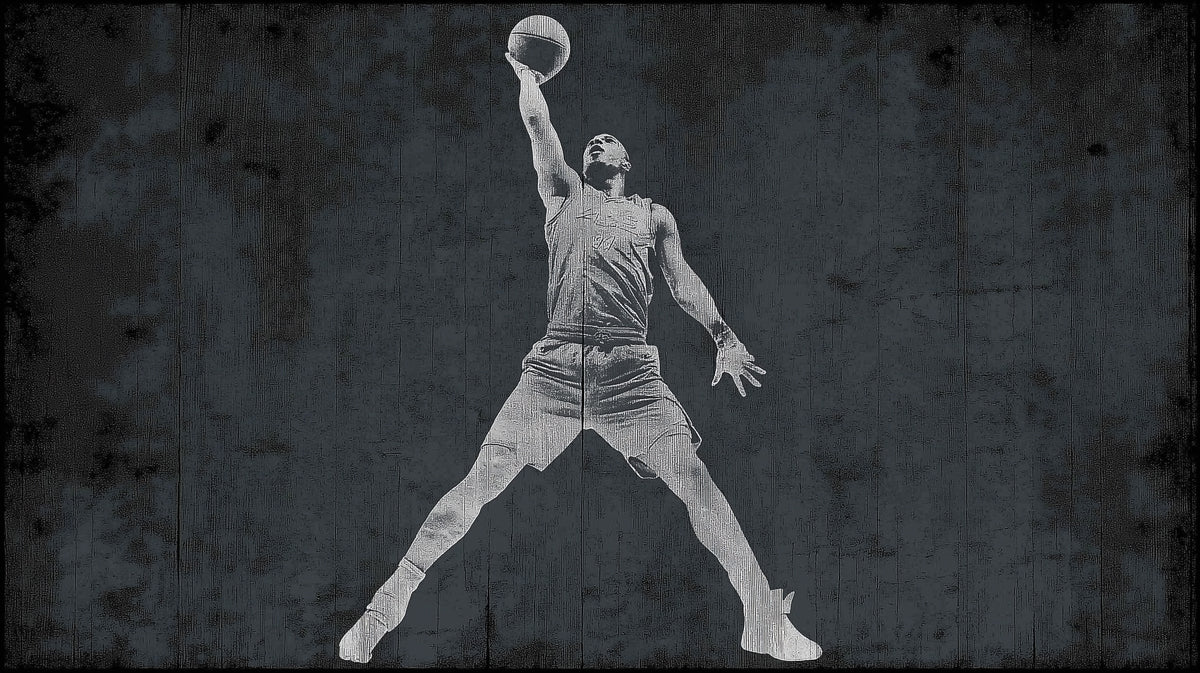 Iconic Basketball Silhouette Mural Wallpaper | Grunge Texture, Monochrome Gray, High-Contrast Form