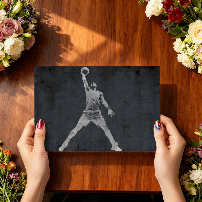 Iconic Basketball Silhouette Mural Wallpaper | Grunge Texture, Monochrome Gray, High-Contrast Form