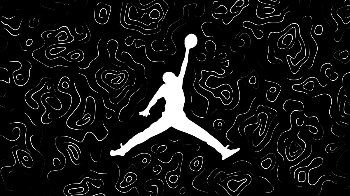 Basketball Jump Contour Line Mural Wallpaper | High Contrast, Abstract Topography, Black and White Graphic
