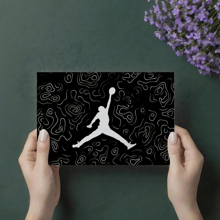 Basketball Jump Contour Line Mural Wallpaper | High Contrast, Abstract Topography, Black and White Graphic