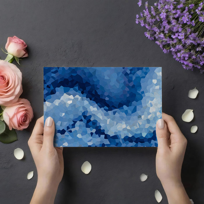 Abstract Blue Wave Mosaic Mural Wallpaper | Geometric Pattern, Expressionist Texture, Cool Water Tones