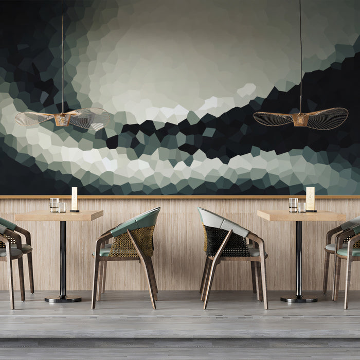 Abstract Gray Light Mosaic Mural Wallpaper | Geometric Pattern, Monochrome Contrast, Luminous Curve Texture