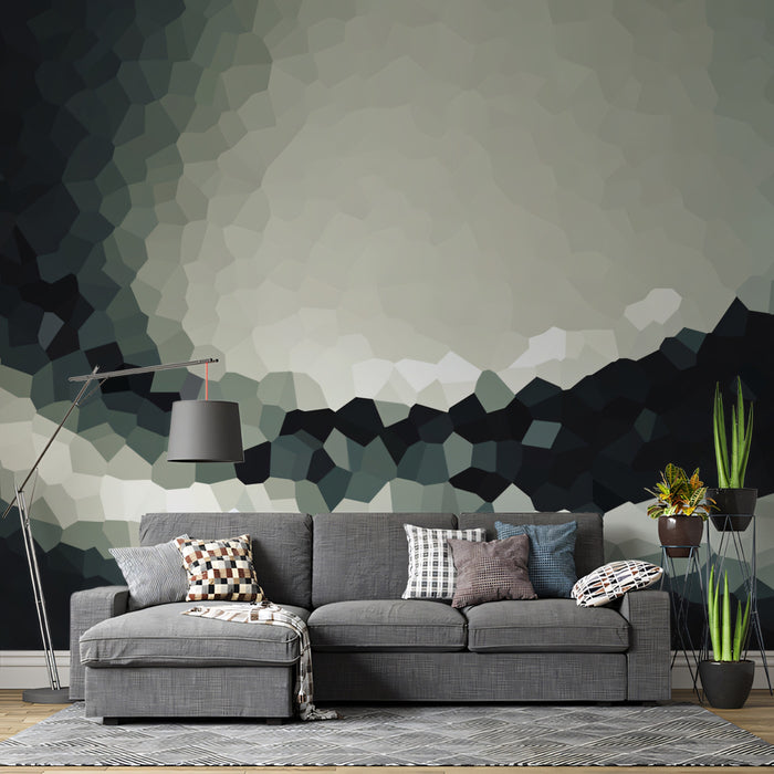 Abstract Gray Light Mosaic Mural Wallpaper | Geometric Pattern, Monochrome Contrast, Luminous Curve Texture