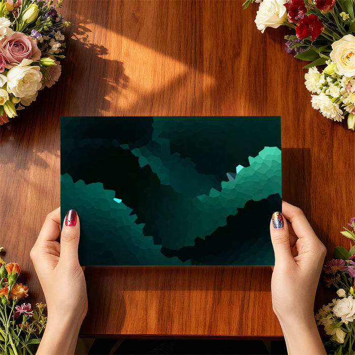 Abstract Dark Teal Mosaic Mural Wallpaper | Geometric Pattern, High Contrast, Deep Green and Blue Tones