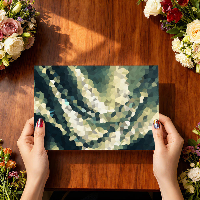 Abstract Gold and Teal Mosaic Mural Wallpaper | Geometric Pattern, Earthy Green and Light Contrast, Dynamic Shimmer