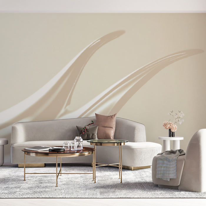 Minimalist Cream Wave Curve Mural Wallpaper | Abstract Fluid Motion, High-Gloss Finish, Serene Monochrome