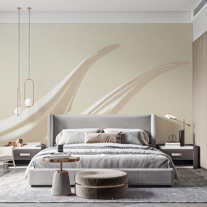 Minimalist Cream Wave Curve Mural Wallpaper | Abstract Fluid Motion, High-Gloss Finish, Serene Monochrome