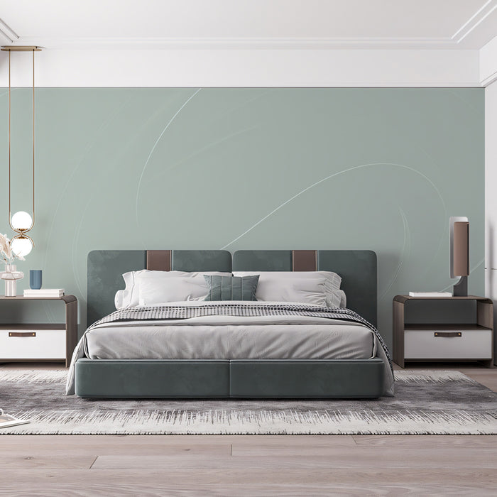 Minimalist Light Teal Swirl Mural Wallpaper | Abstract Fluid Lines, Serene Monochrome, Subtle Texture