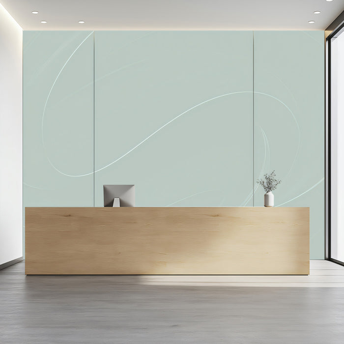 Minimalist Light Teal Swirl Mural Wallpaper | Abstract Fluid Lines, Serene Monochrome, Subtle Texture