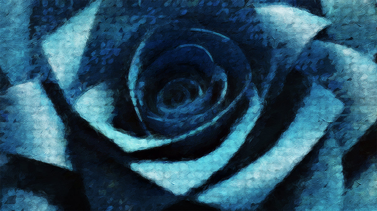 Deep Blue Rose Oil Painting Mural Wallpaper | High Texture, Dramatic Floral Close-up, Expressionist Art