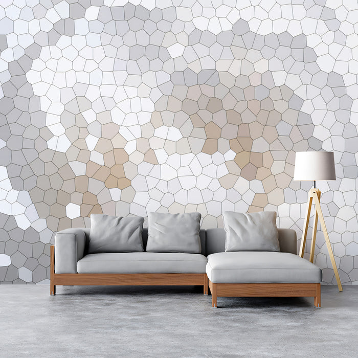 Subtle Hexagon Mosaic Mural Wallpaper | Geometric Pattern, Neutral Gray Scale, Abstract White Swirl