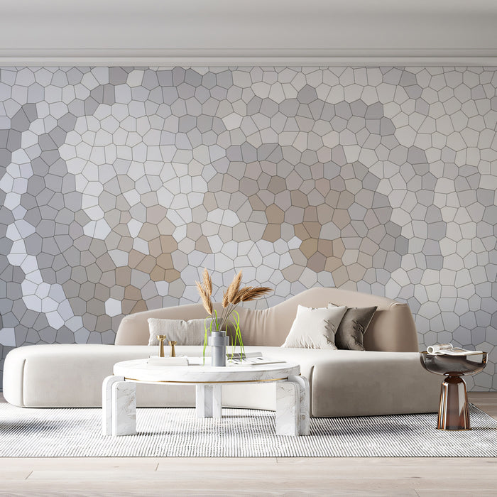 Subtle Hexagon Mosaic Mural Wallpaper | Geometric Pattern, Neutral Gray Scale, Abstract White Swirl
