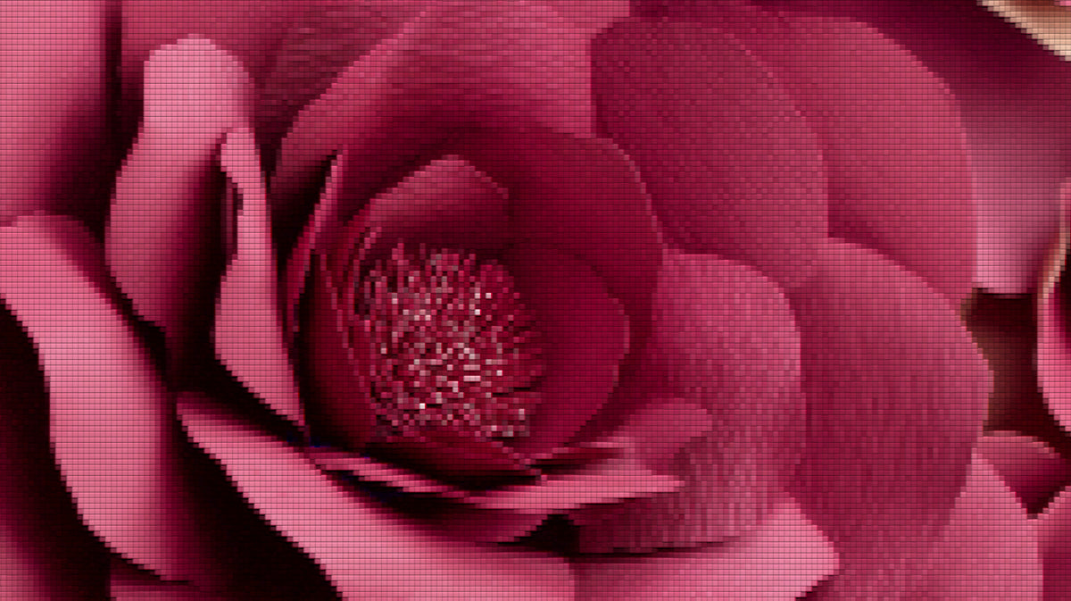 Pixel Mosaic Magenta Rose Mural Wallpaper | Geometric Texture, Floral Close-up, High-Saturation Pink