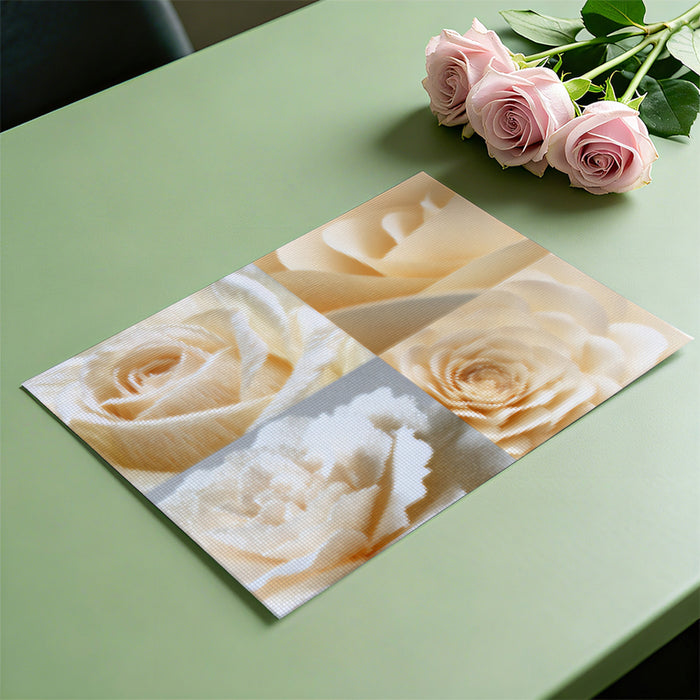 Quad Rose Mosaic Panel Mural Wallpaper | Soft Cream and White Tones, Geometric Texture, Floral Array