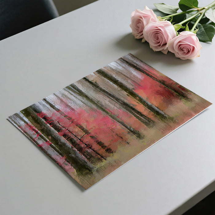 Pink and Gray Forest Oil Painting Mural Wallpaper | Motion Blur, Vertical Lines, Romantic Autumn Scene
