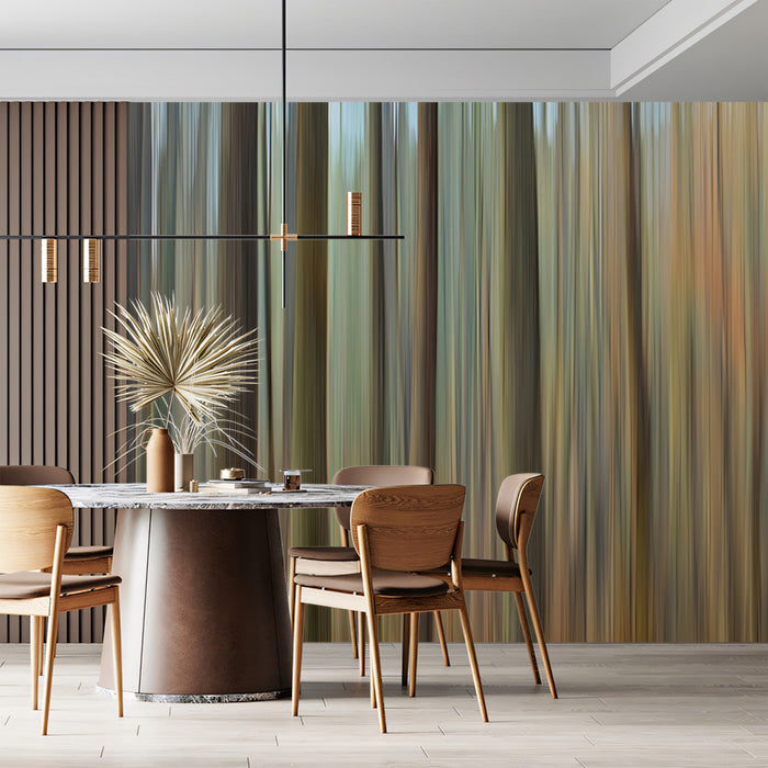 Vertical Autumn Woods Blur Mural Wallpaper | Motion Blur Photography, Earth Tones, Abstract Woods