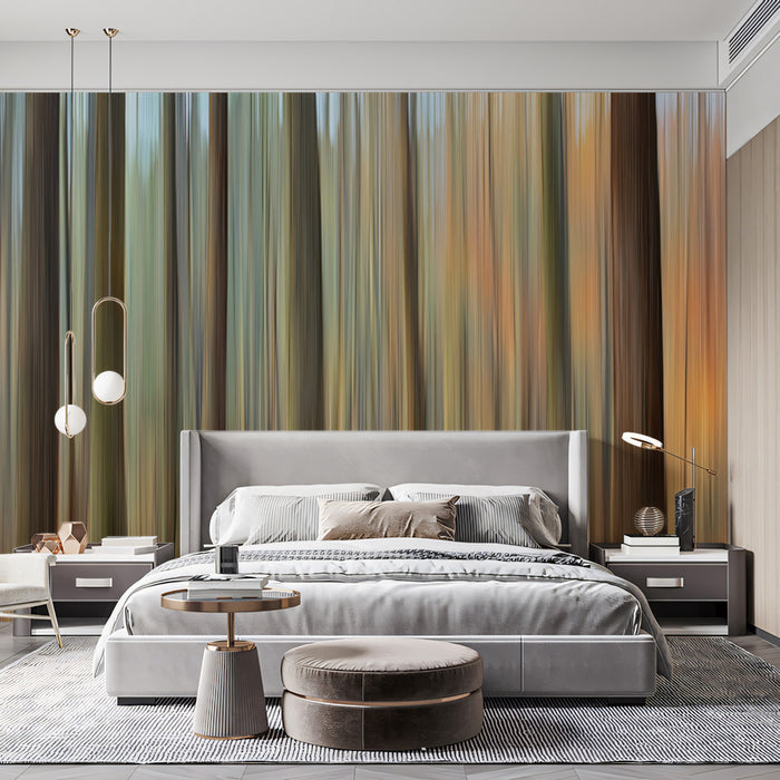 Vertical Autumn Woods Blur Mural Wallpaper | Motion Blur Photography, Earth Tones, Abstract Woods