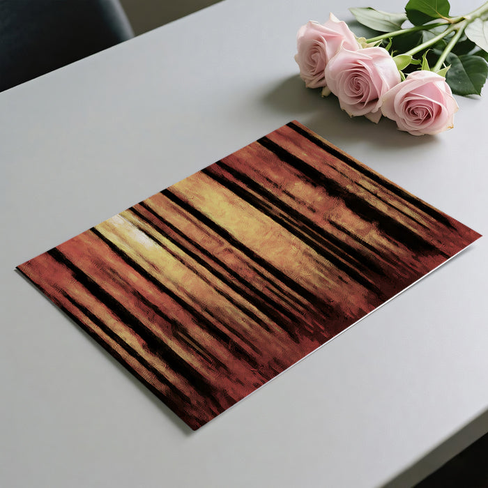 Abstract Orange Forest Oil Painting Mural Wallpaper | Vertical Lines, Dark Trunks, Intense Warm Glow