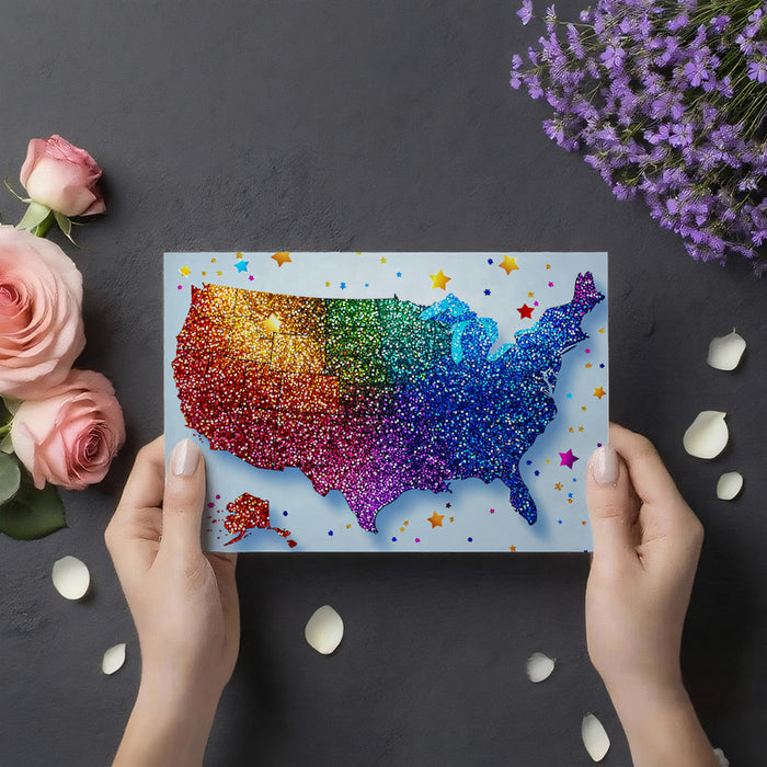 Glitter Rainbow USA Map Mural Wallpaper | High-Saturation Sparkle, Pop Art Texture, Festive Celebration