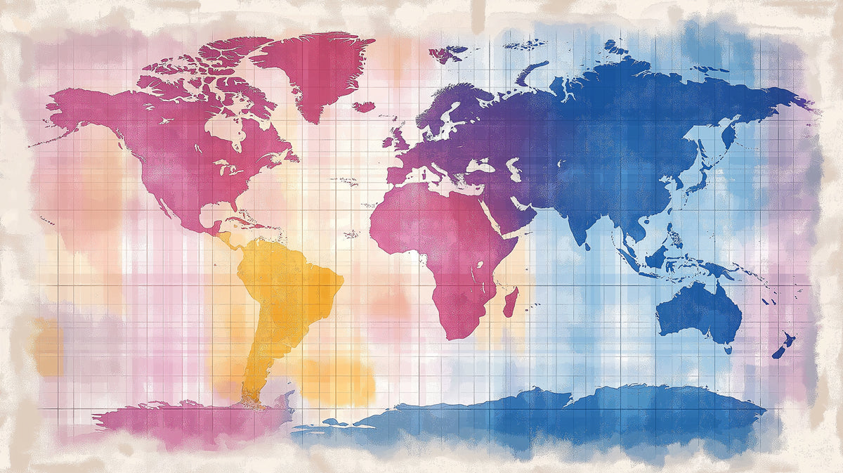 Abstract Watercolor World Map Mural Wallpaper | Expressionist Art, Bold Pink and Blue, High Texture