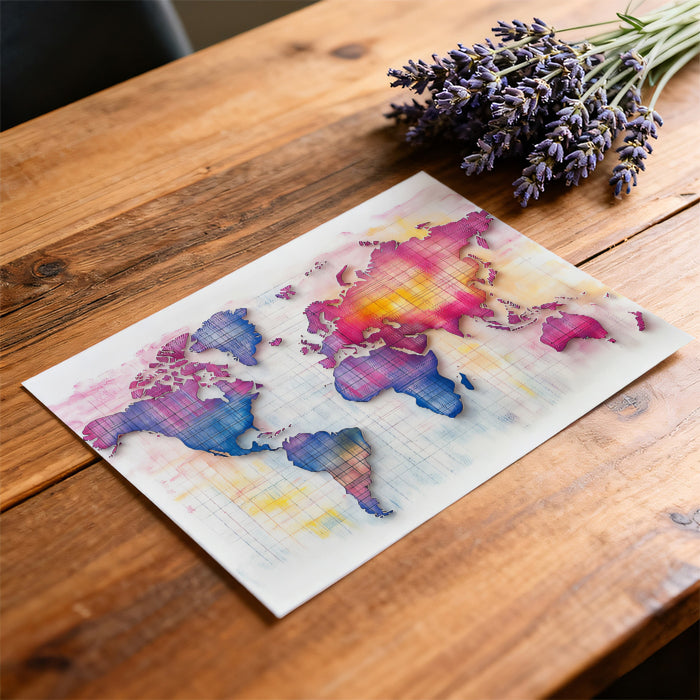 Neon Contoured World Map Mural Wallpaper | High Contrast, Sketch Lines, Pink and Blue Glow