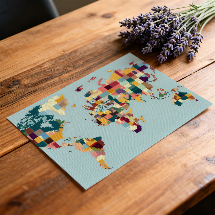 Pixelated Map Color Block Mural Wallpaper | Repeating Print, Retro Digital Art, Muted Earth Tones