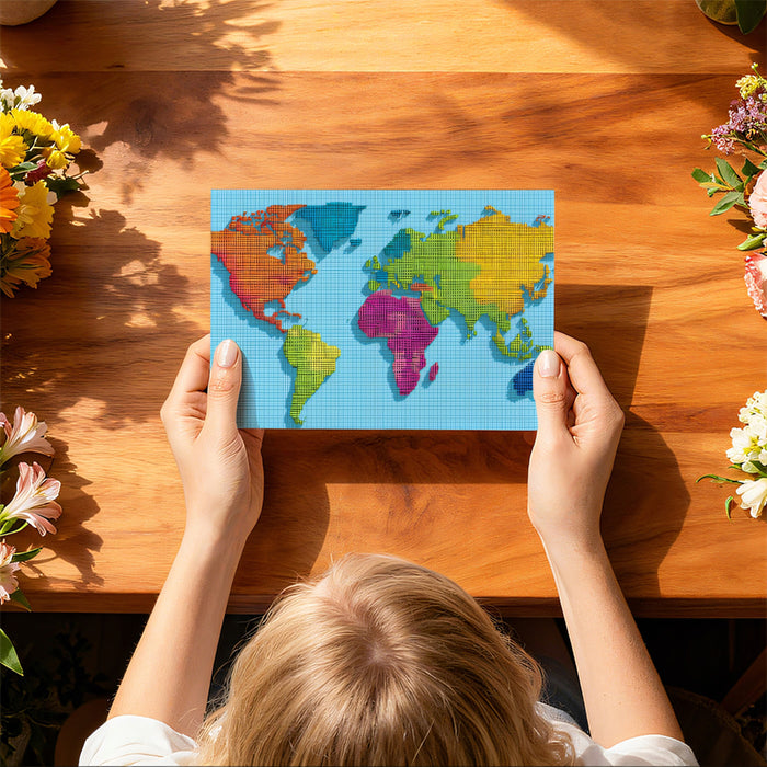 Neon Geo-Relief World Map Mural Wallpaper | Mesh Texture, Bright Rainbow Colors, Dynamic 3D Effect