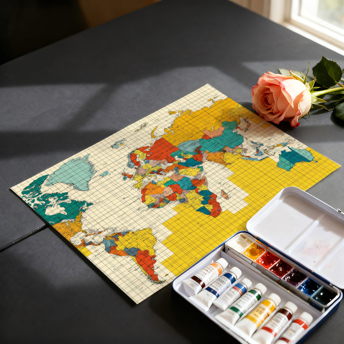 Vintage Political World Map Mural Wallpaper | Retro Palette, Detailed Cartography, Mid-Century Grid