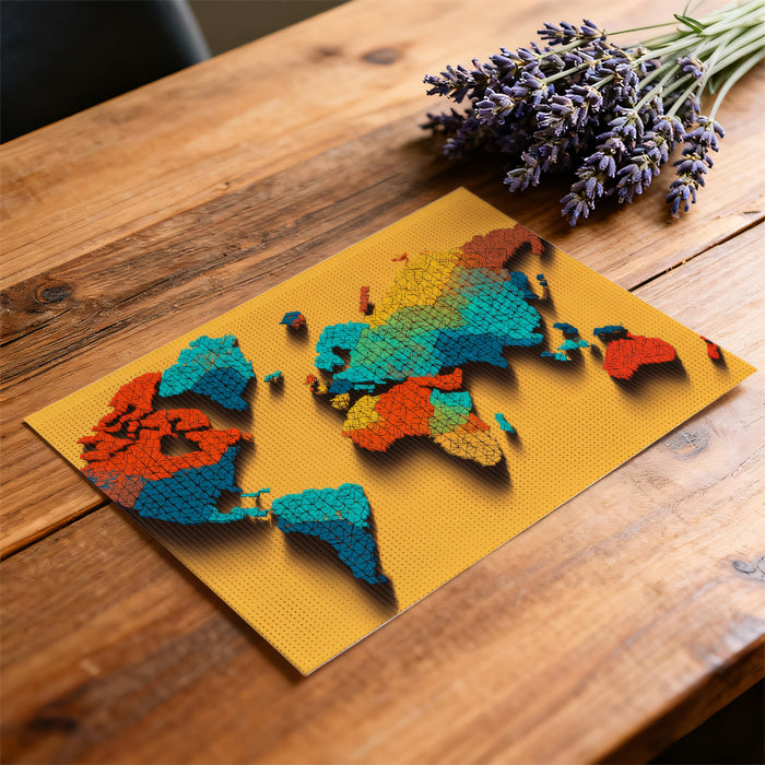 Geo-Textured 3D World Map Mural Wallpaper | Raised Relief, Warm and Cool Zones, Detailed Geometric Pattern