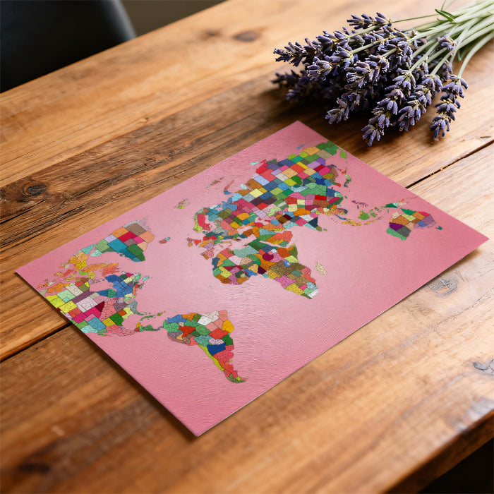 Geo-Political Abstract World Map Mural Wallpaper | Intense Multicolor, High-Detail Fragmentation, Pink Backdrop