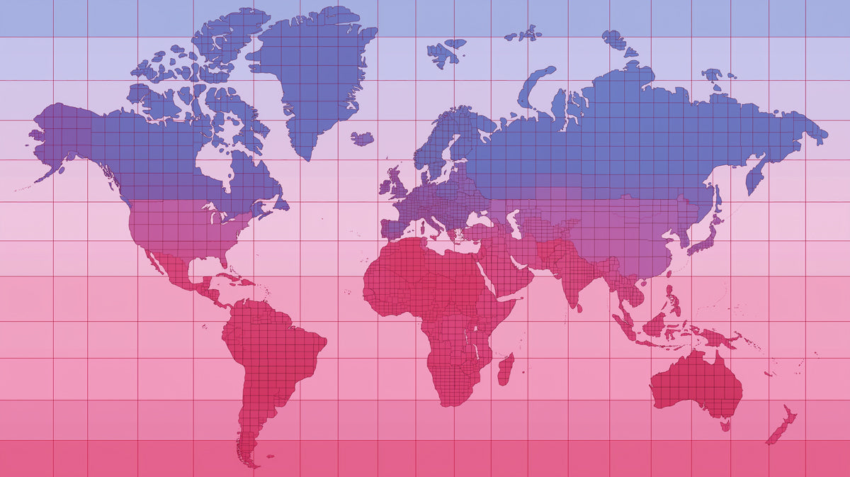 Global Temperature Gradient Map Mural Wallpaper | Blue and Pink Contrast, Minimalist Cartography, Data Visualization