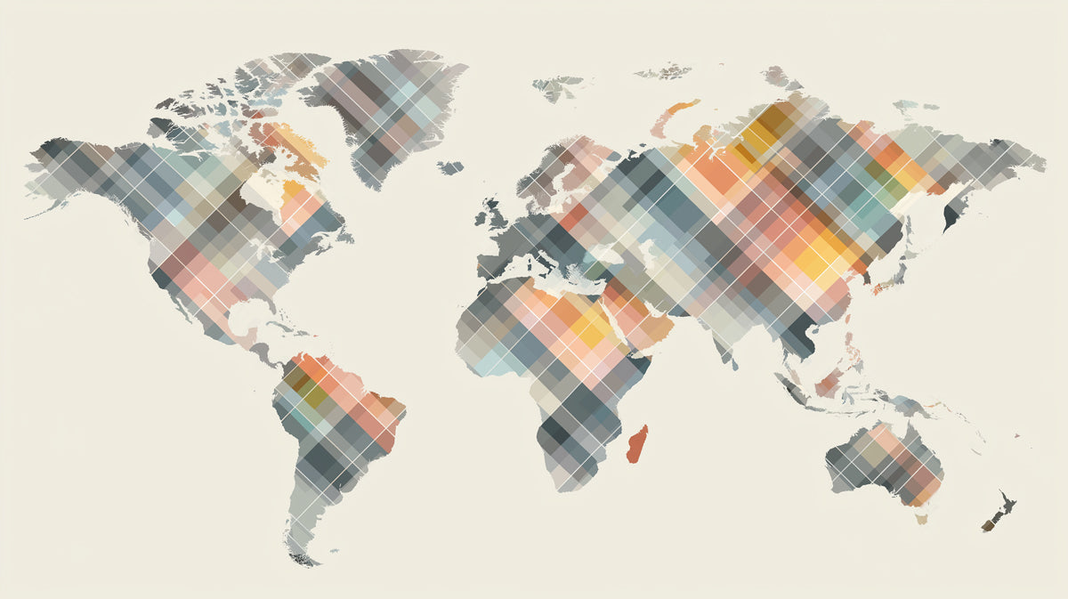 Pixel Diamond World Map Mural Wallpaper | Diagonal Grid, Abstract Earth Tones, Retro Geometric Cartography