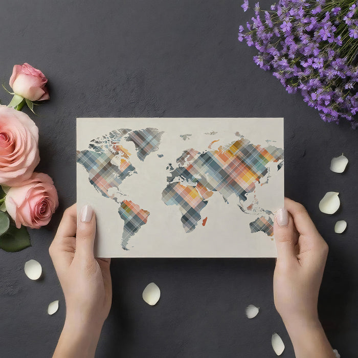 Pixel Diamond World Map Mural Wallpaper | Diagonal Grid, Abstract Earth Tones, Retro Geometric Cartography