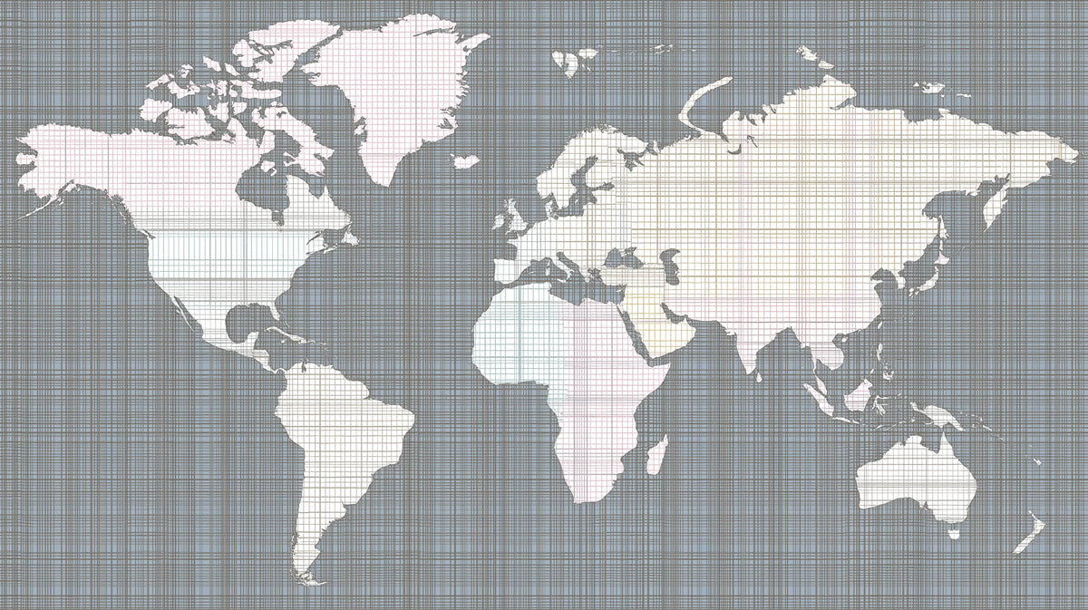 Subtle Linen Grid World Map Mural Wallpaper | Textile Texture, Monochrome Background, Pale Pink Continents