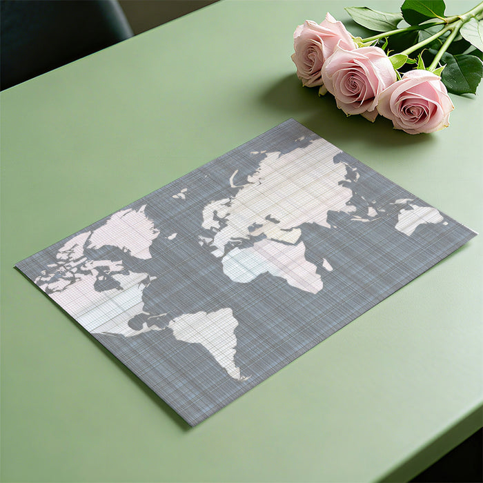 Subtle Linen Grid World Map Mural Wallpaper | Textile Texture, Monochrome Background, Pale Pink Continents